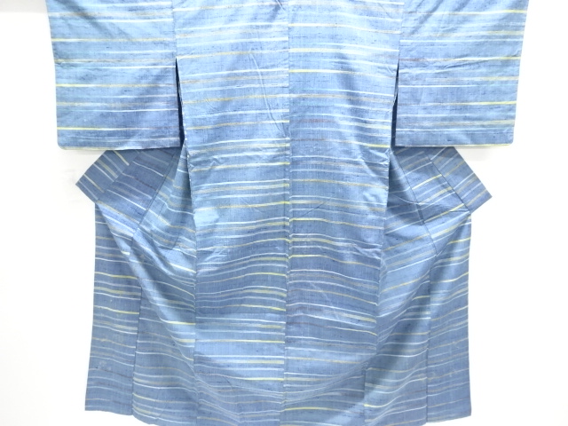 JAPANESE KIMONO / ANTIQUE HITOE KIMONO / SILK / FUSHI TSUMUGI / WOVEN STRIPE